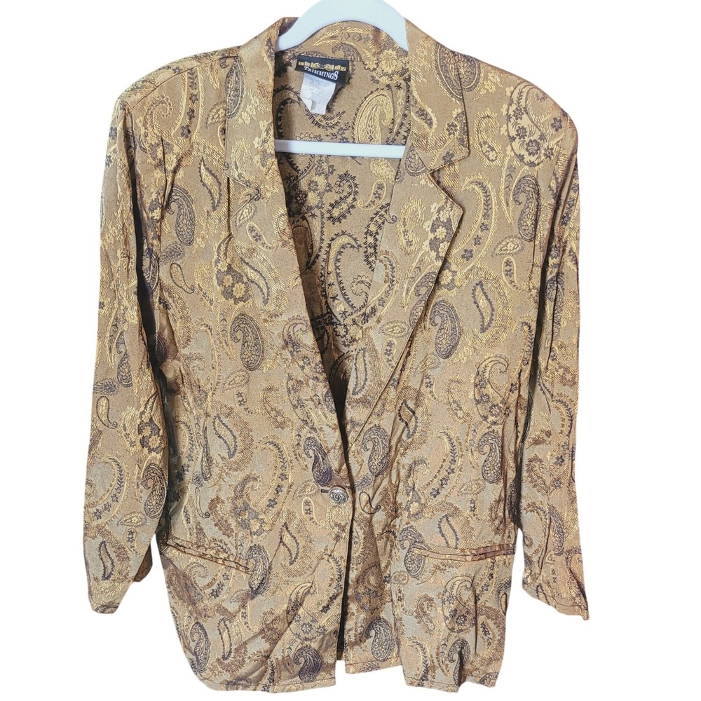 Trimmings Vintage Gold Paisley Brocade Blazer Jacket Metallic Medium 12/14 90s